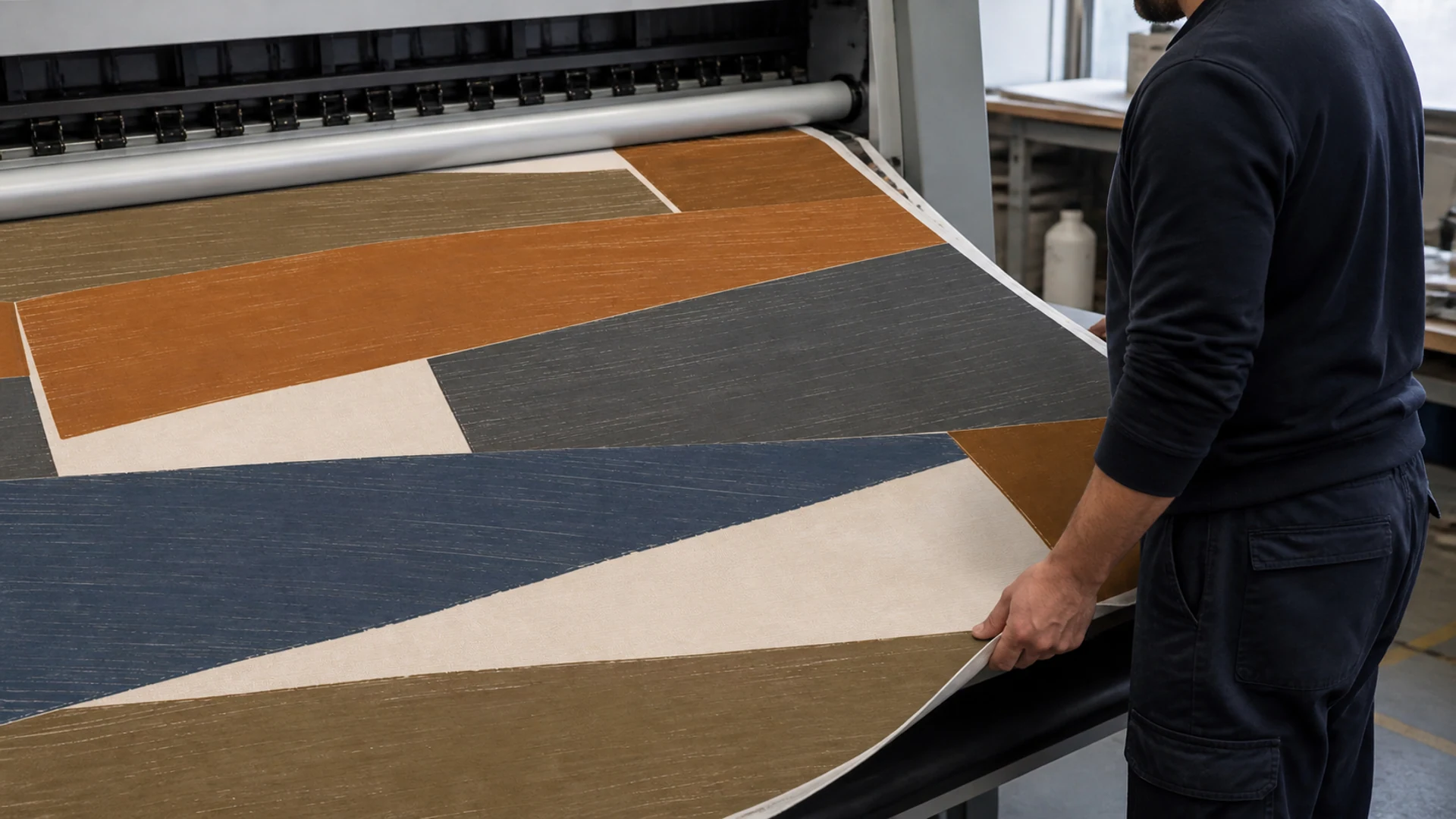 Cotton passing through a digital printing line.