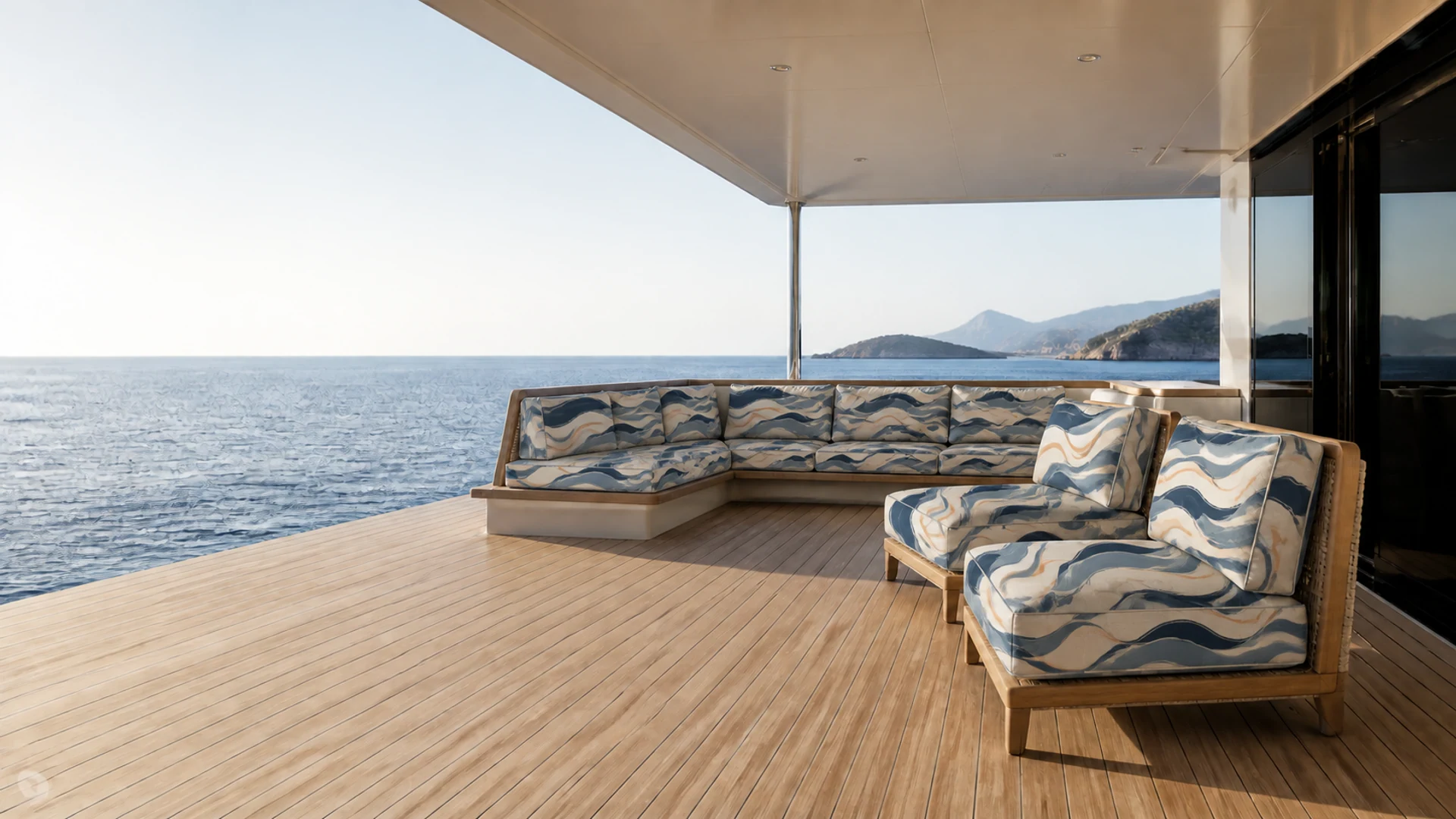 Editorial image: Yacht deck, decorative marine use. Not technical marine equipment.